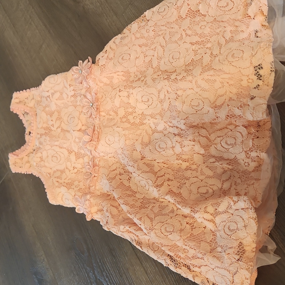 Beautees - Girl's Peach Floral Lace Formal Dress, Sz 6X